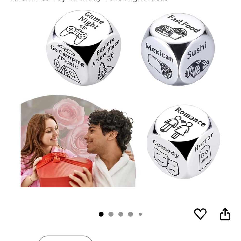 3 Piece Food Movie Date Night Silver Dice Set